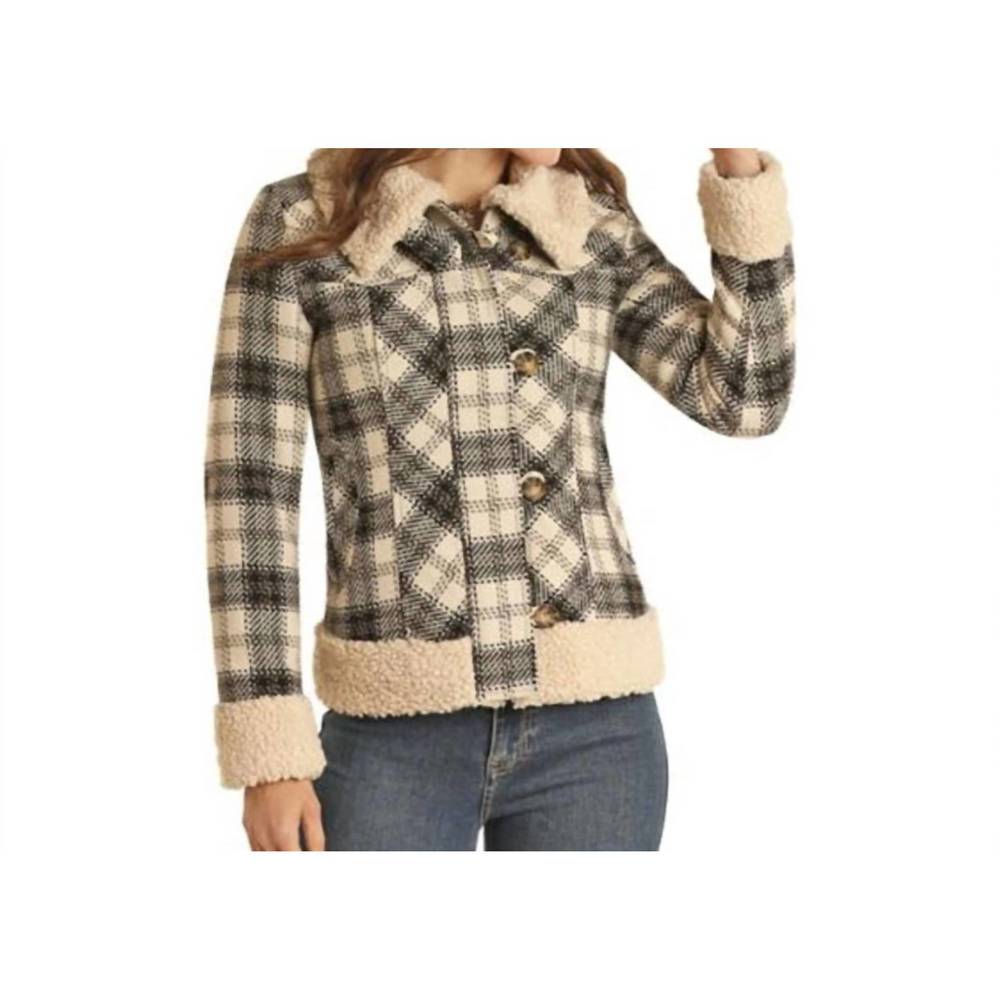 NEW POWDER RIVER plaid & berber wool blend coat in natural